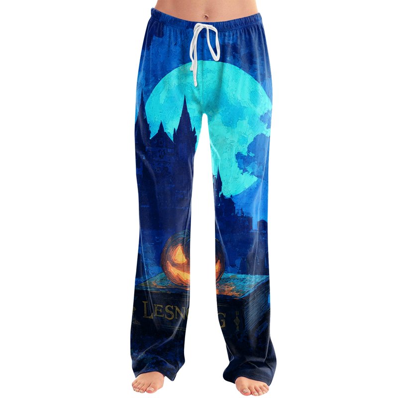 Blue Ultra-Soft Halloween Pajama Pants Women XL Lounge Bottoms Comfortable Drawstring