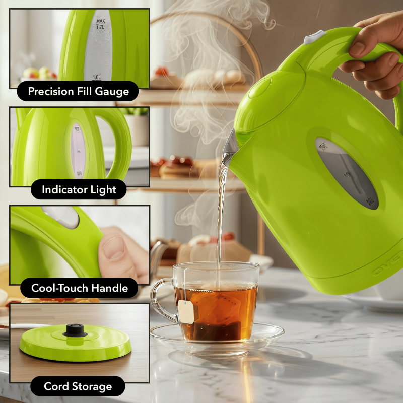 Electric Kettle - 1.7L Fast Boil - Green