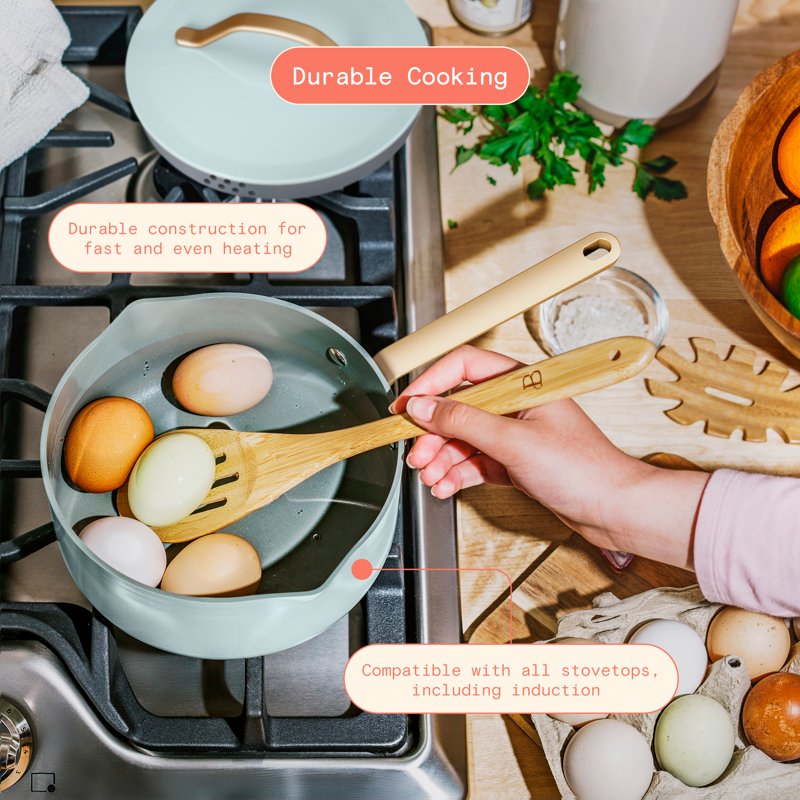12-Piece Ceramic Nonstick Cookware Set with Strainer Lids - Hydrangea