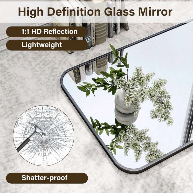 Rectangular Bathroom Mirror 40x30 Inch Wall-Mounted Vanity Mirror with Rounded Corners - Black