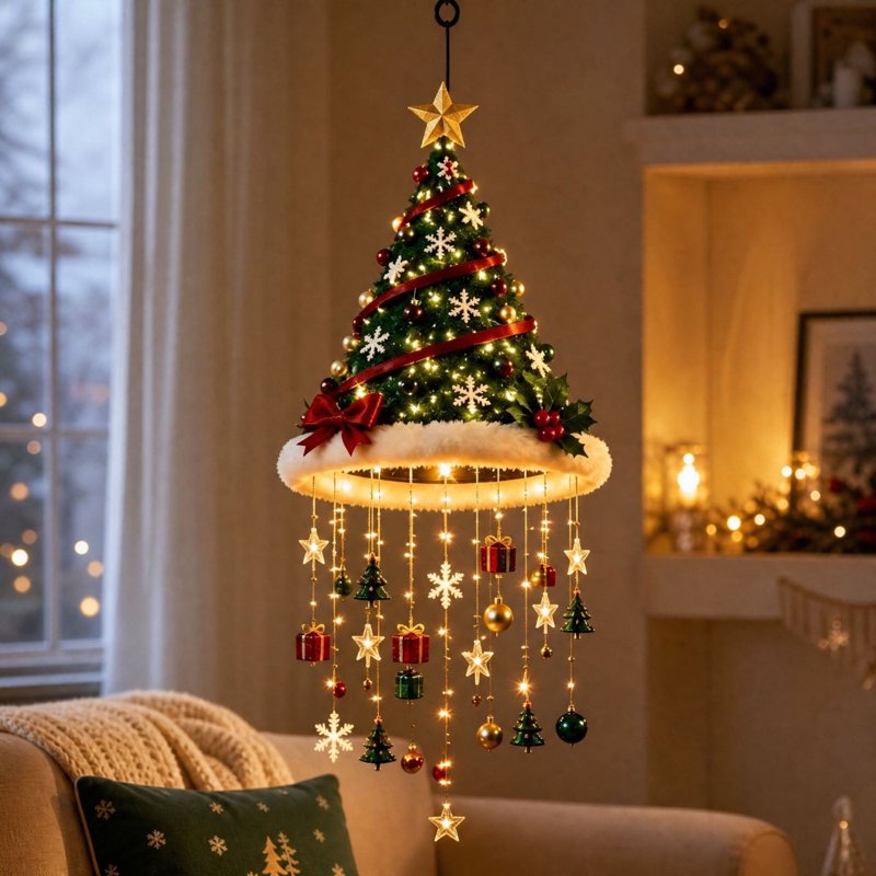 Lighted Santa Tree Chandelier with Warm Lights for Christmas Decor - Variation #9 Christmas Tree Hat