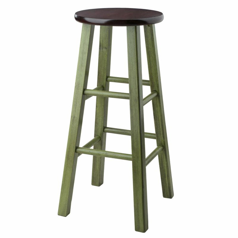 Rustic Green Bar Stool - 29" Ivy Collection with Walnut Seat