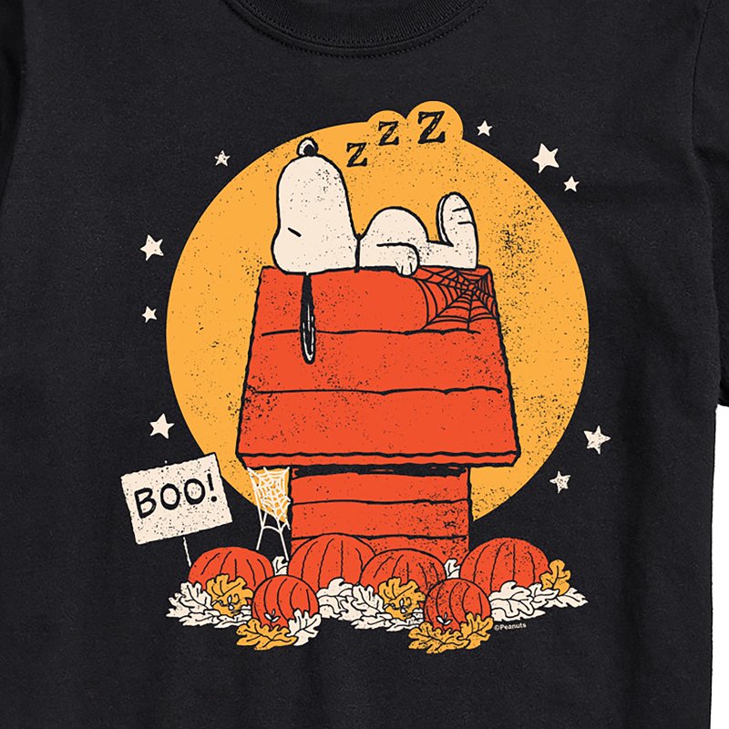 Black 2XL Snoopy Halloween Dog House Graphic T-Shirt - Peanuts Men’s Short Sleeve