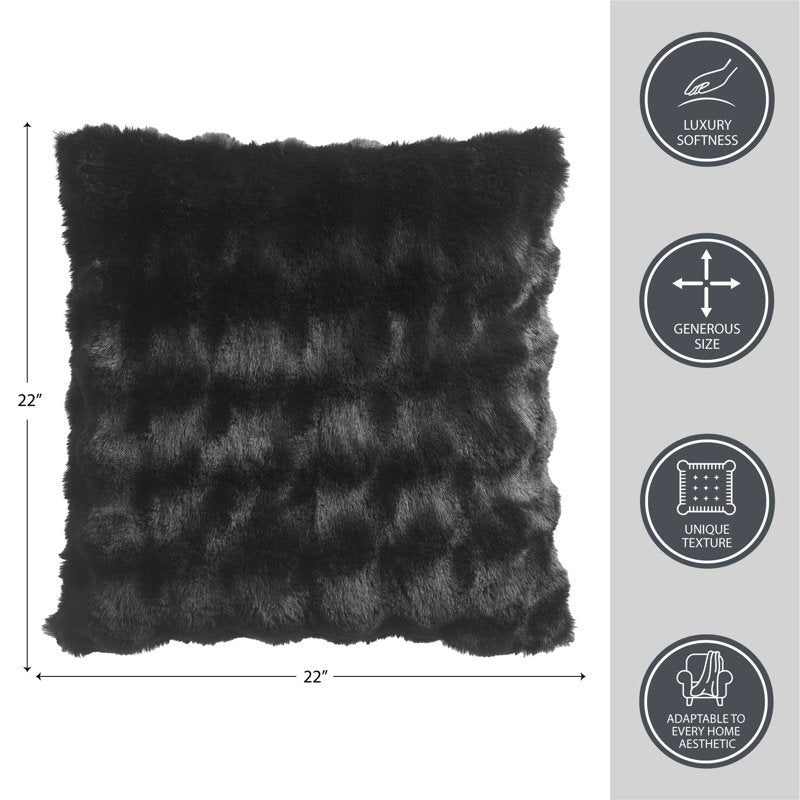 Faux Fur Decorative Throw Pillow 22x22 in - Black Bubble Texture, Plush