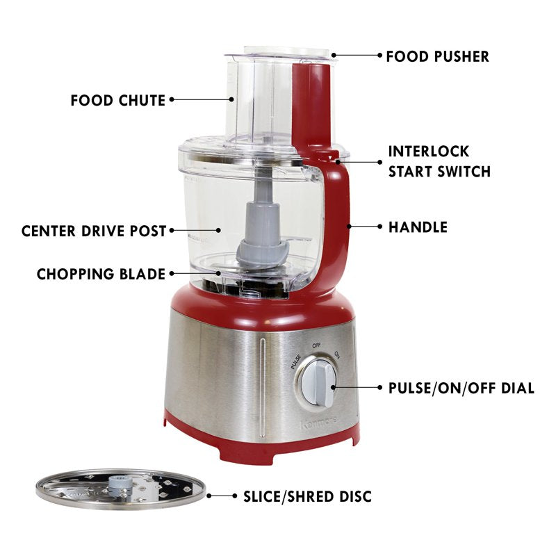 11-Cup Food Processor with Reversible Slicing Disc - Red/Silver