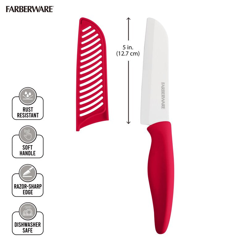 5-Inch Ceramic Santoku Knife - Red Kitchen Essential