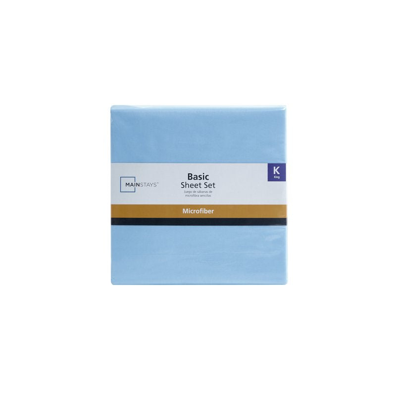 King Microfiber Bed Sheet Set - Light Blue, 4 Piece, Wrinkle-Resistant