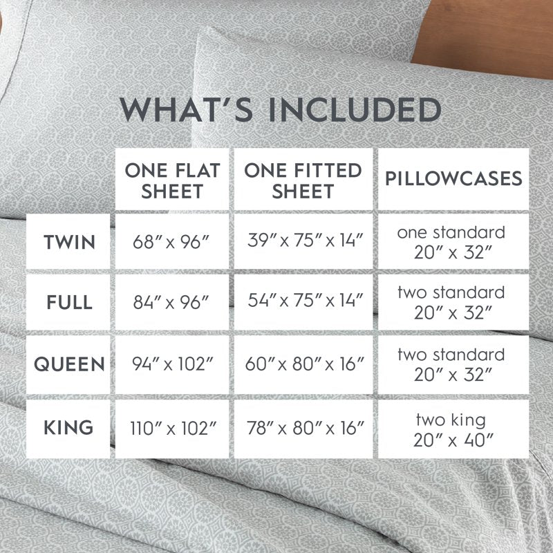 Twin Cotton Sateen Sheet Set with Wrinkle-Resistant Finish - Suzani Soft Silver