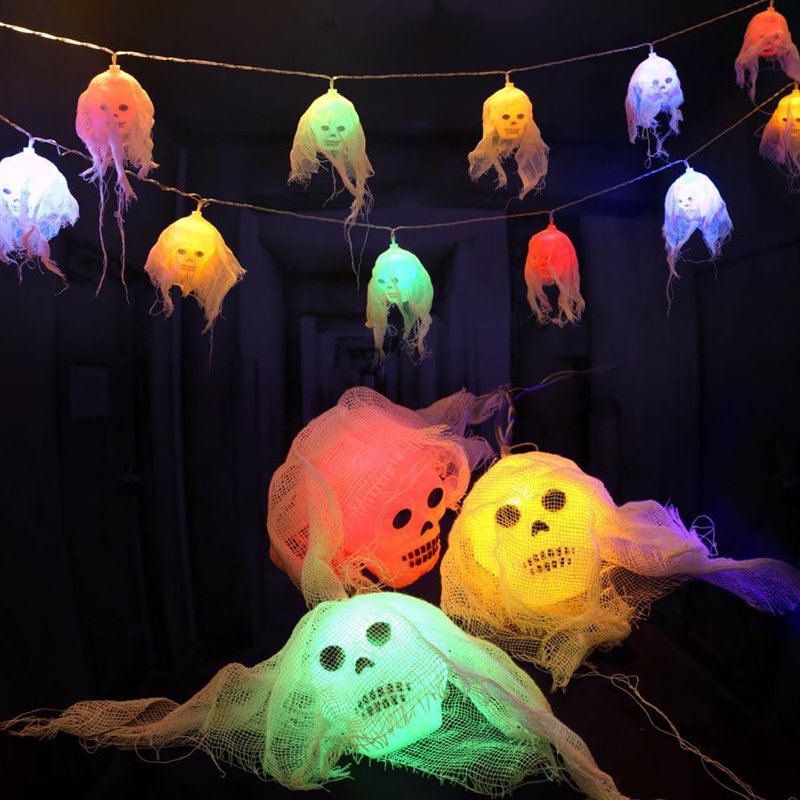 Halloween LED Skull String Lights 10 Modes Indoor Outdoor Decor 10 Ft
