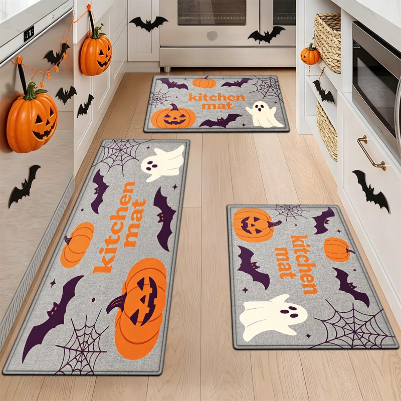 Halloween Pumpkin Lanterns 8 Pack - 15.7x23.6 & 17.7x47.2 Inches - Versatile Flannel Floor & Kitchen Rugs, Non-Slip Entryway Decor