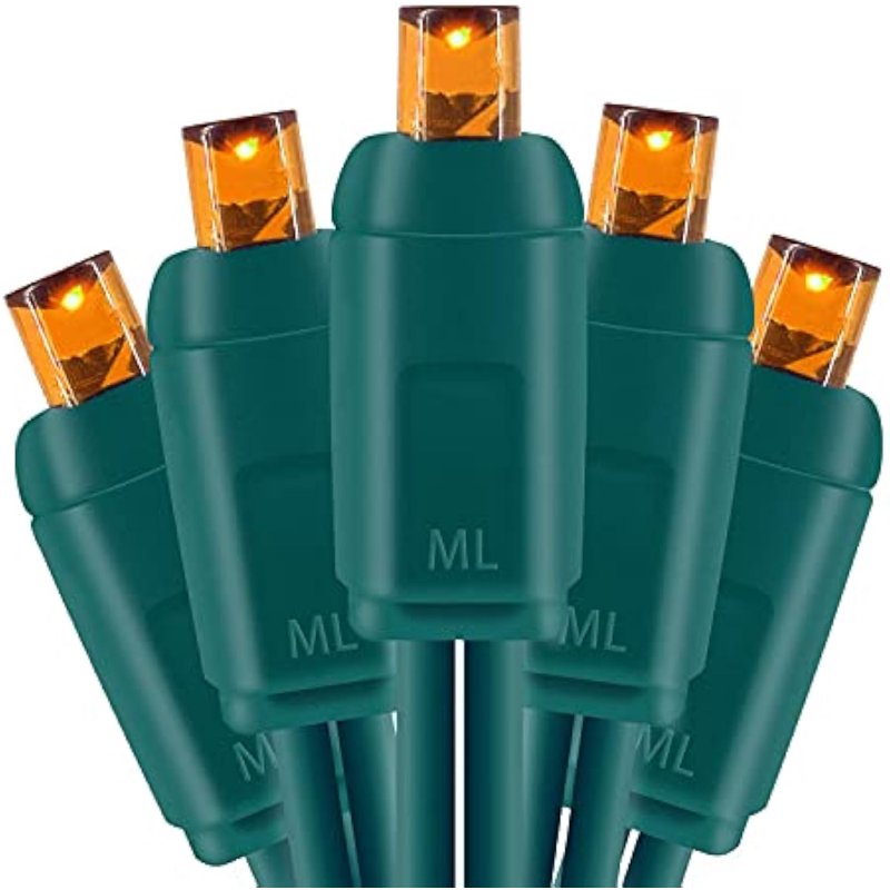 LED Outdoor Holiday String Lights - 50 FT, 150 Clear 5MM Bulbs, Orange Variation