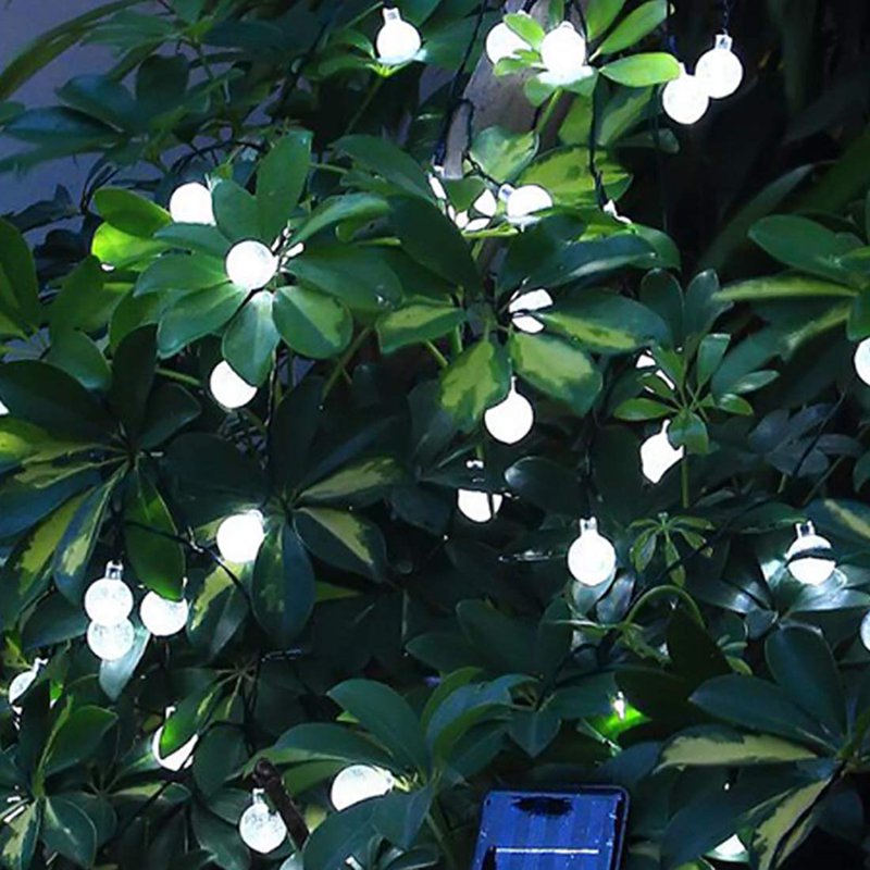 4.85M Solar Crystal Ball String Lights Waterproof LED Bubble Globe Fairy Lights - 8 Modes, White
