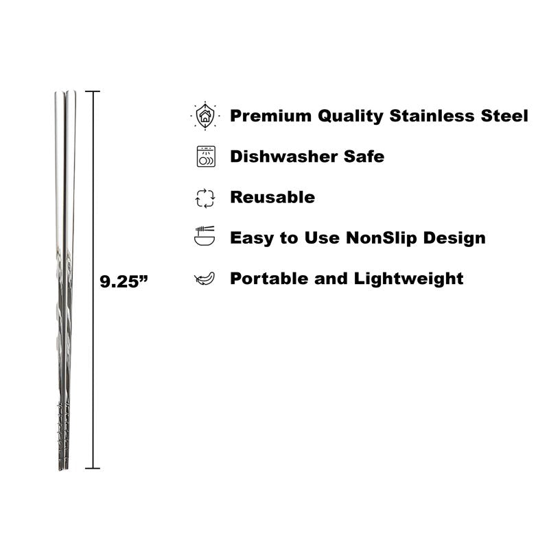 Stainless Steel Chopsticks Set - 4 Pairs, 2 Pack