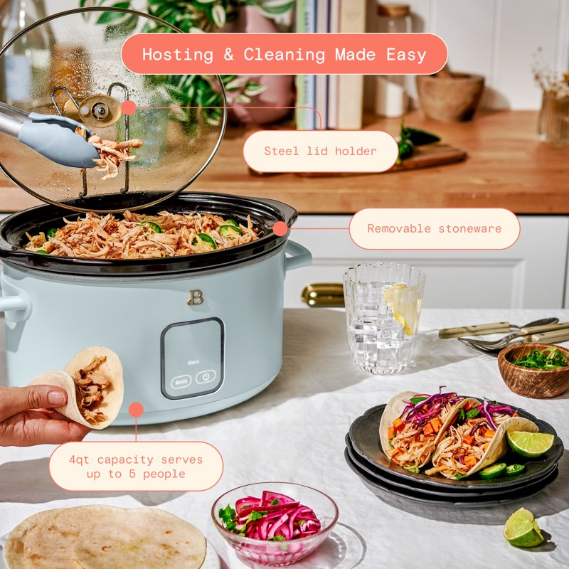 4 Qt Slow Cooker with Touch-Activated Display - Hydrangea