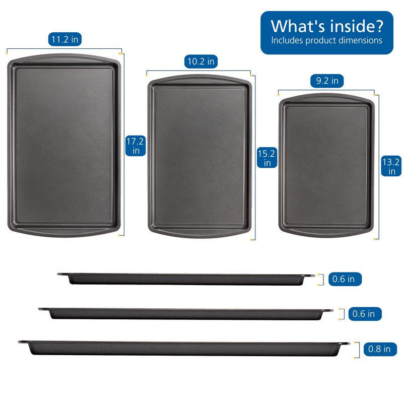 3-Piece Nonstick Cookie Sheet Set - Carbon Steel Bakeware