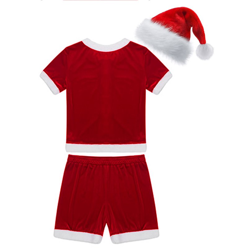 Men's Christmas Santa Claus Cosplay Bodysuit & Hat Set - Red, Large