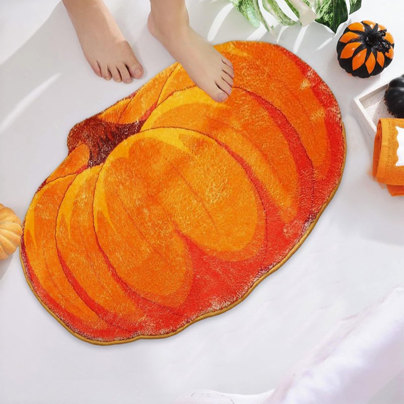 Halloween Pumpkin Rug - Orange Fall Doormat for Entryway & Home Decor - Washable Non-Slip 40x60cm