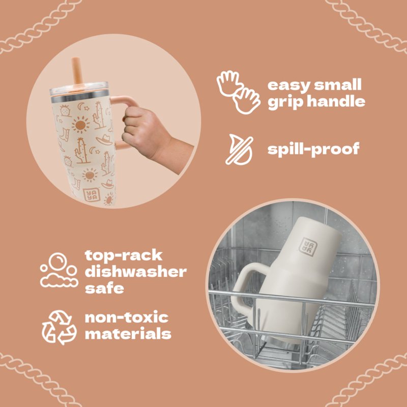 Insulated Kids Travel Tumbler with Silicone Straw - Western 12oz