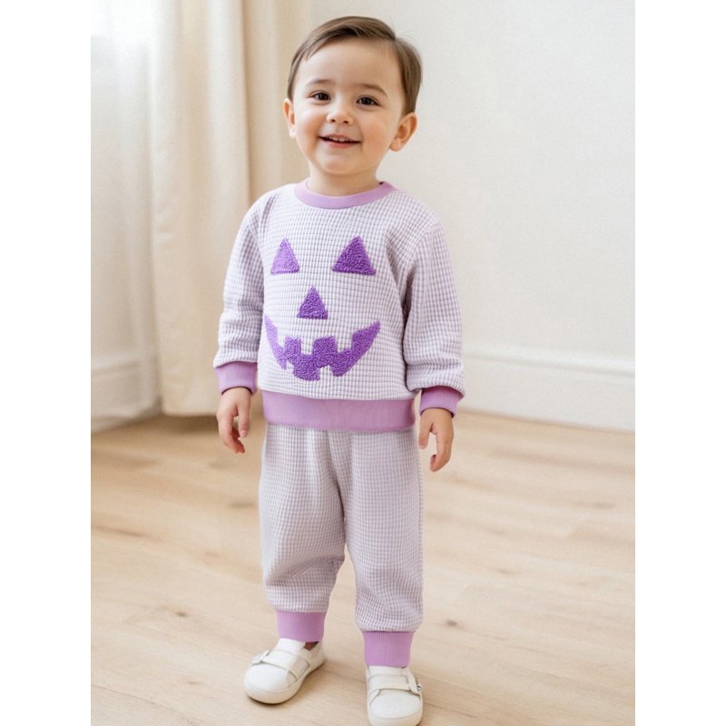 Baby Halloween 2-Piece Outfits Set for Toddler Boys Girls - Pumpkin Embroidery & Striped Pants, Style 27, 6-12 Months
