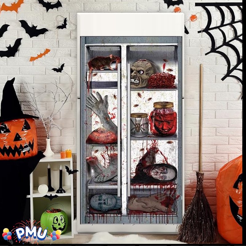 Halloween Refrigerator Door Cover - Creepy Witch Design, 30x60 inches, Pkg of 1