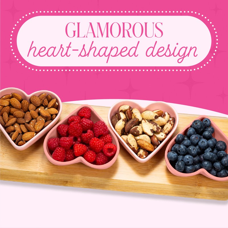 5-Piece Heart Dip Bowl Set with Bamboo Tray - Blush Pink & Rose Pink