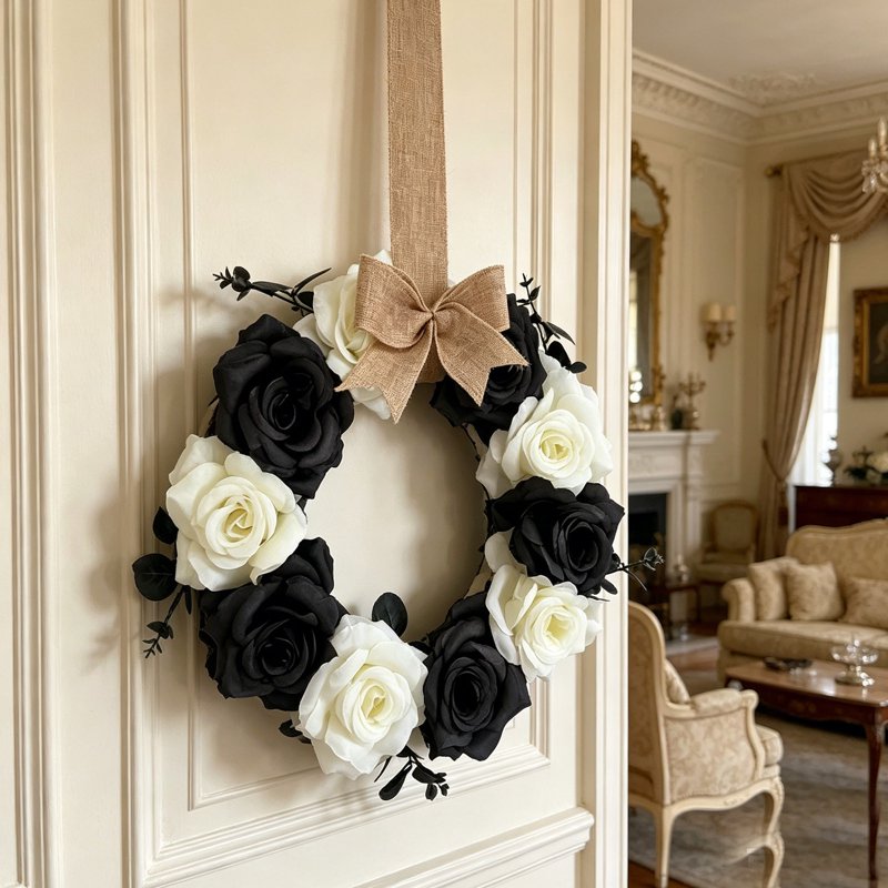 Halloween Wreath for Front Door - Artificial Rose Decor R-9 - Fall Holiday