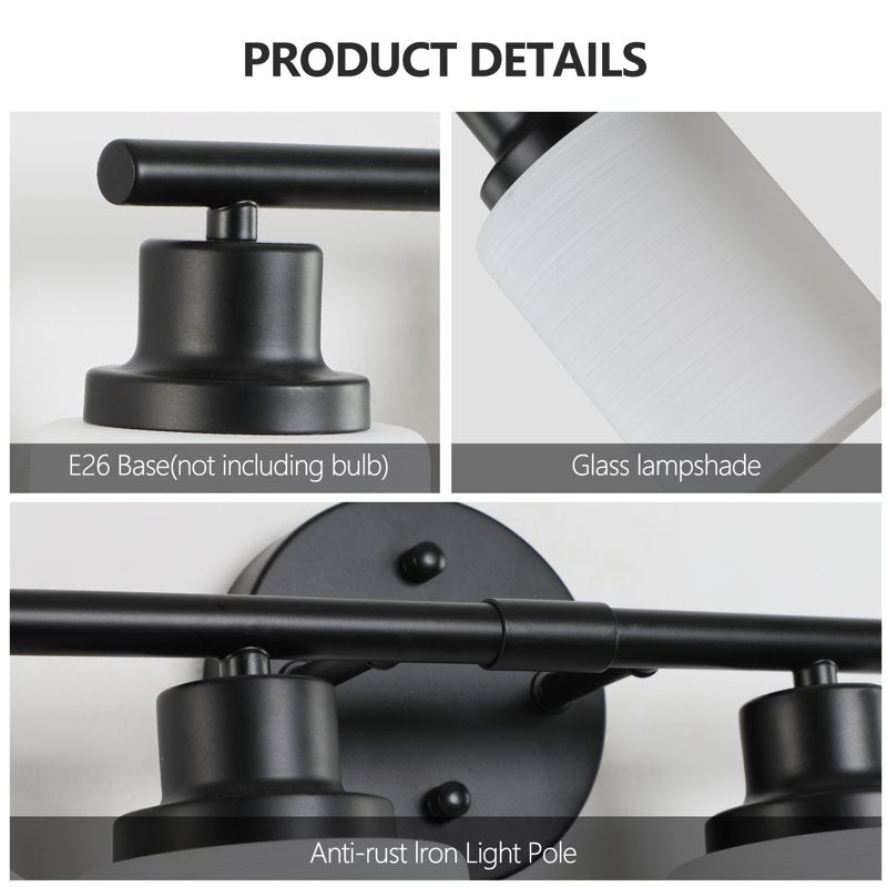 Black 39-Inch Modern Vanity Bathroom Light Fixture with Frosted Glass & Metal Frame - 6-Light