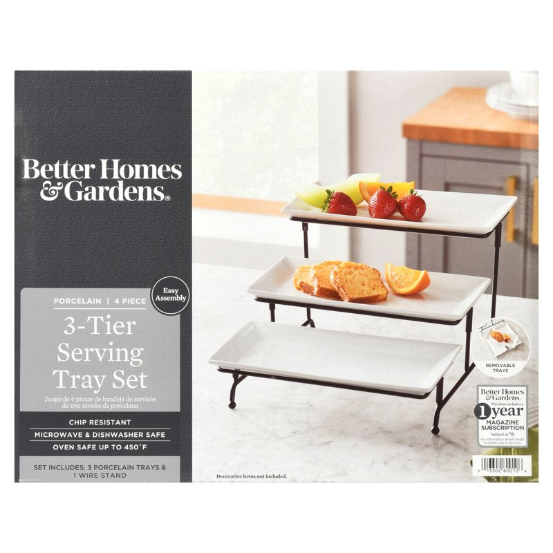 3-Tiered Porcelain Serve Set with Metal Stand - Single