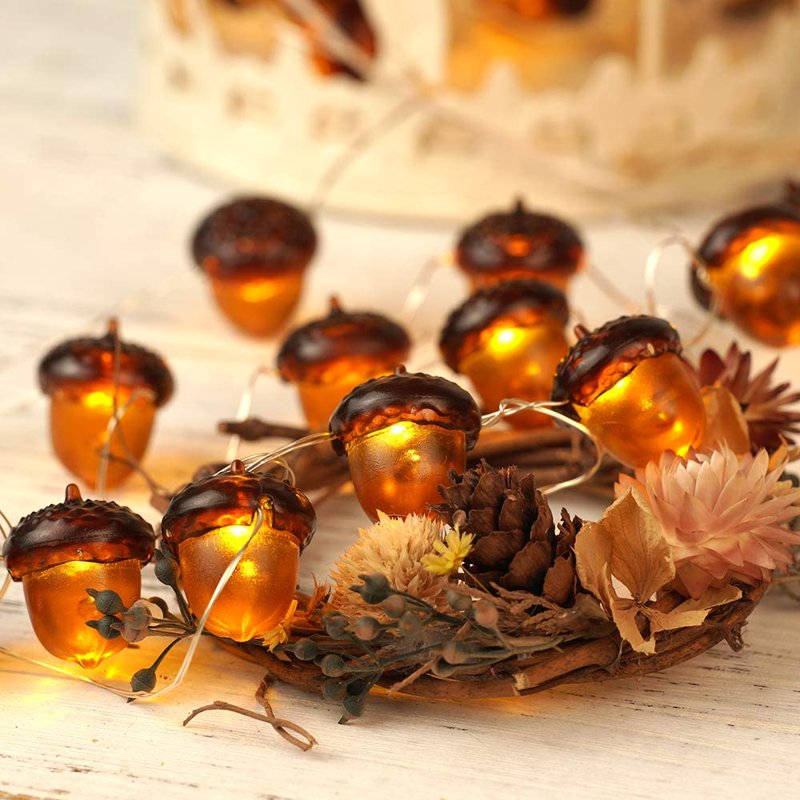 Morttic 3D Acorn Fall Decor String Lights Battery Powered with Remote & Timer - 10ft, 30 LEDs, Indoor/Outdoor Thanksgiving Halloween Halloween Autumn Tree Ornaments