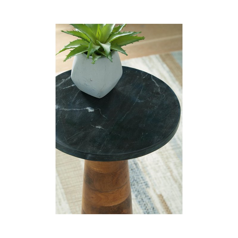 Accent Table with Black Marble Top and Wood Base - Brown