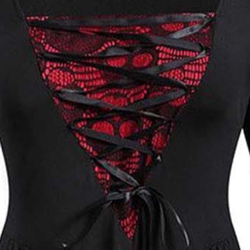 Halloween Gothic Dress for Women - Red Bandage V-Neck Vintage Long Sleeve AA-Red XXL