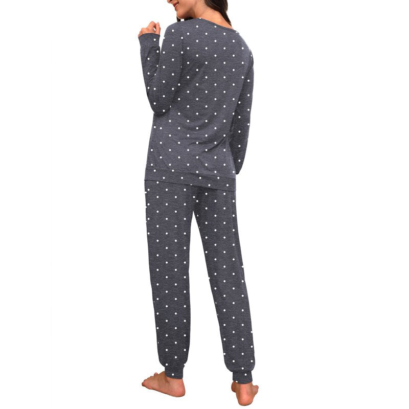 MINTREUS Women's Pajama Set Long Sleeve Sleepwear Lounge Sets with Pockets - 18-Dot Grey, Large