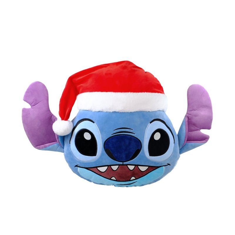 Holiday Pillow with Stitch in Santa Hat - 16-Inch Round Blue Decorative Cushion - Variation: Stitch