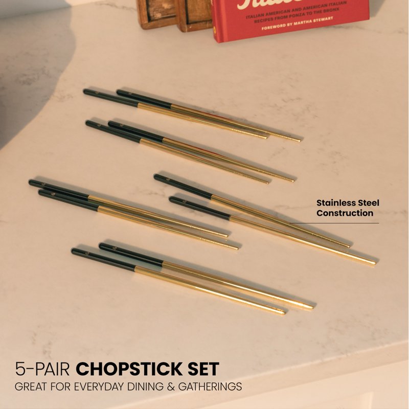 Stainless Steel Chopsticks Set - 5 Pairs Black & Gold
