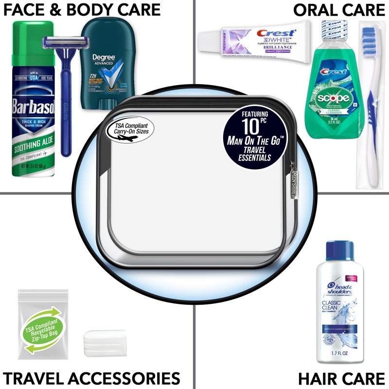 10-Piece Men’s Travel Grooming Kit - TSA Compliant Toiletries Set