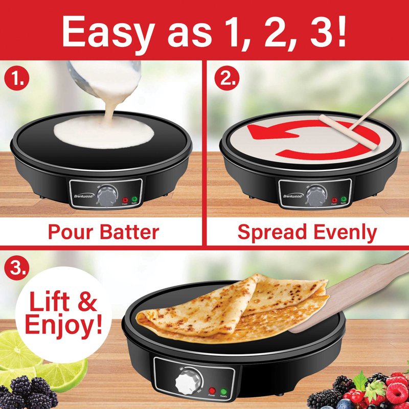 12-Inch Electric Crepe Maker and Griddle - 1000W Nonstick Pancake Cooker