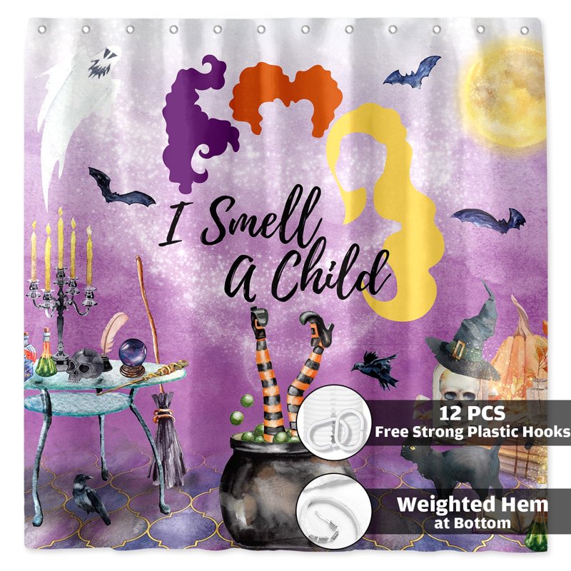 Seasonwood Halloween Shower Curtain with Witch Cauldron - Spooky Purple & Black Bathroom Decor