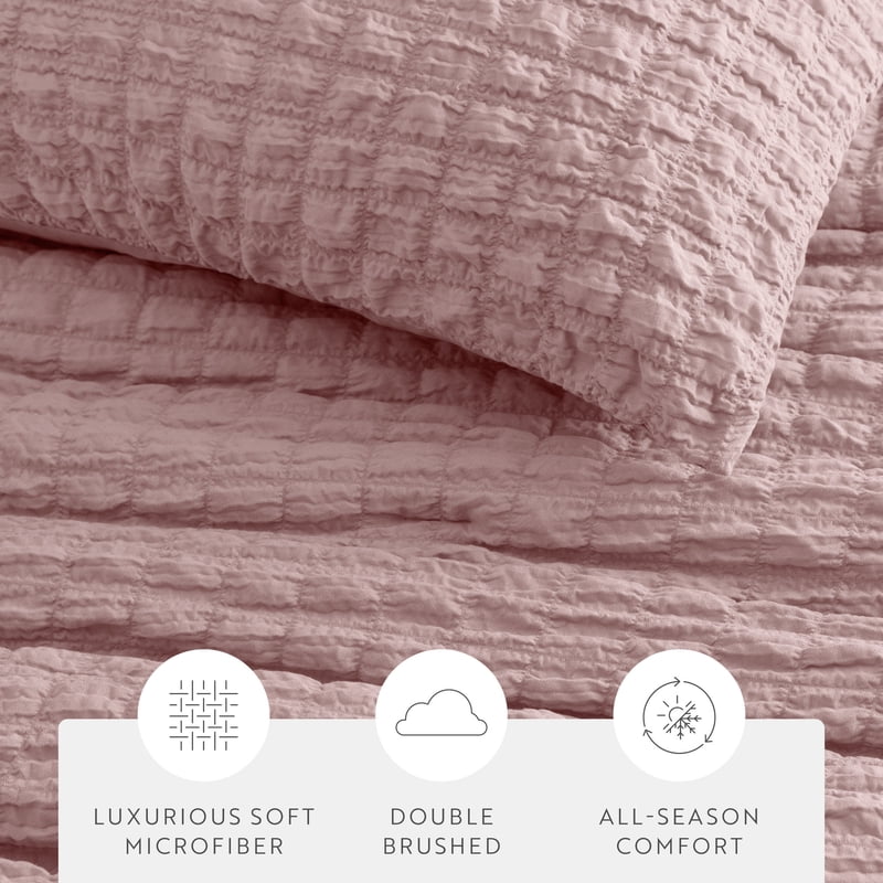Full/Queen Seersucker Textured Comforter Set - Rose 3-Piece All-Season Bedding