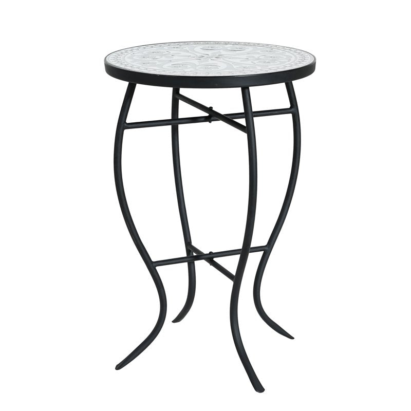Outdoor Round Side Table with Mosaic Ceramic Tile Top