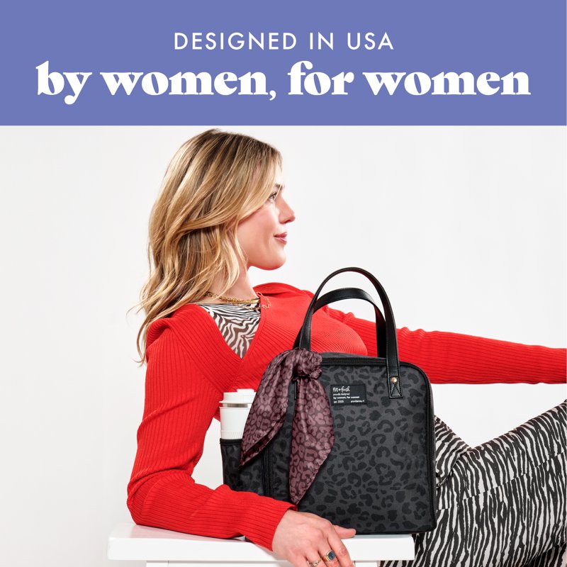 Large Insulated Lunch Bag for Women - 5 Pack with Scarf - Cheetah Black
