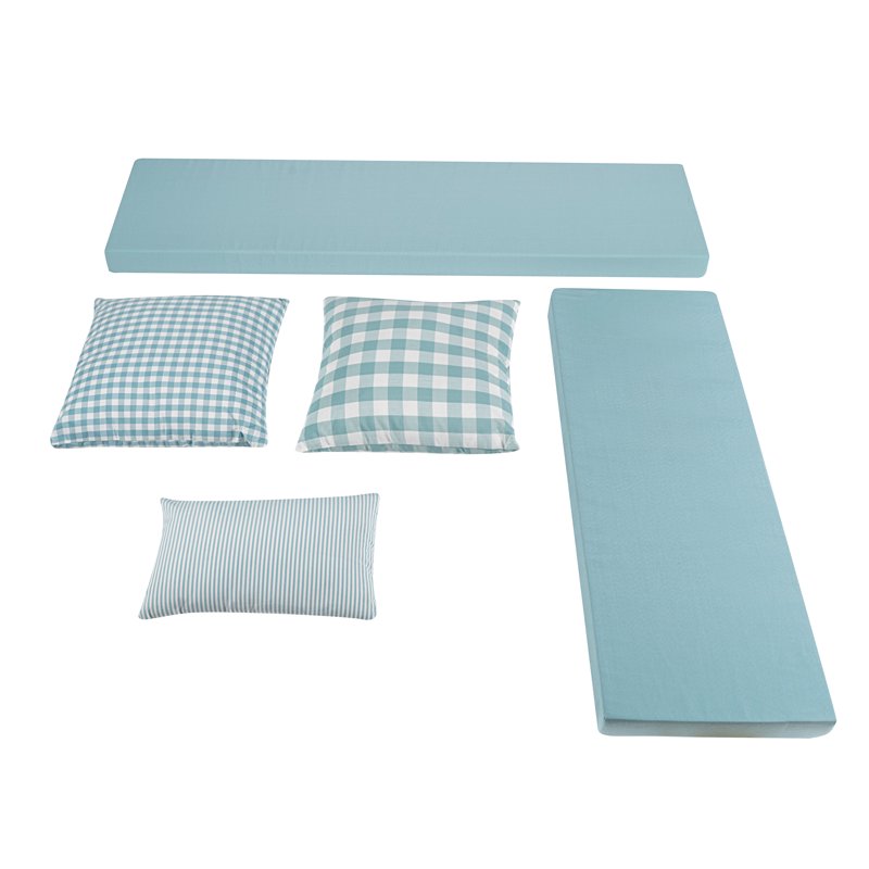 Backless Corner Nook with Storage - 5-Piece Cushion Set - White/Seafoam