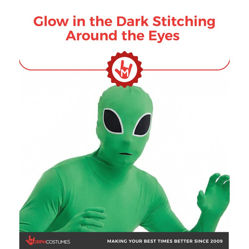 Kids Alien Morphsuit Costume - Small, Green, Glow-in-the-Dark Details, Fancy Dress for Halloween & Book Week