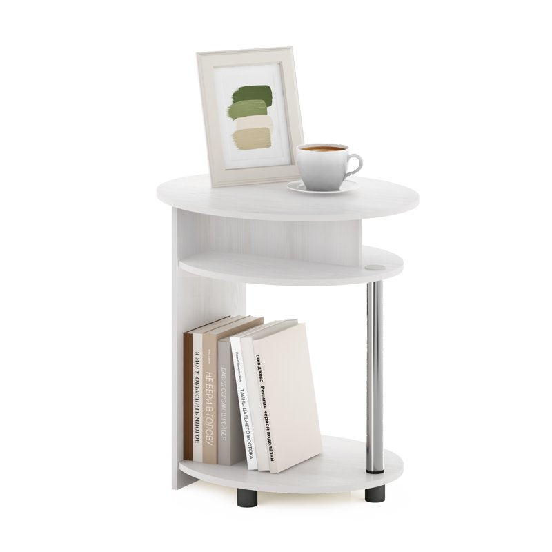 Oval End Table with Shelves - White Oak & Stainless Steel