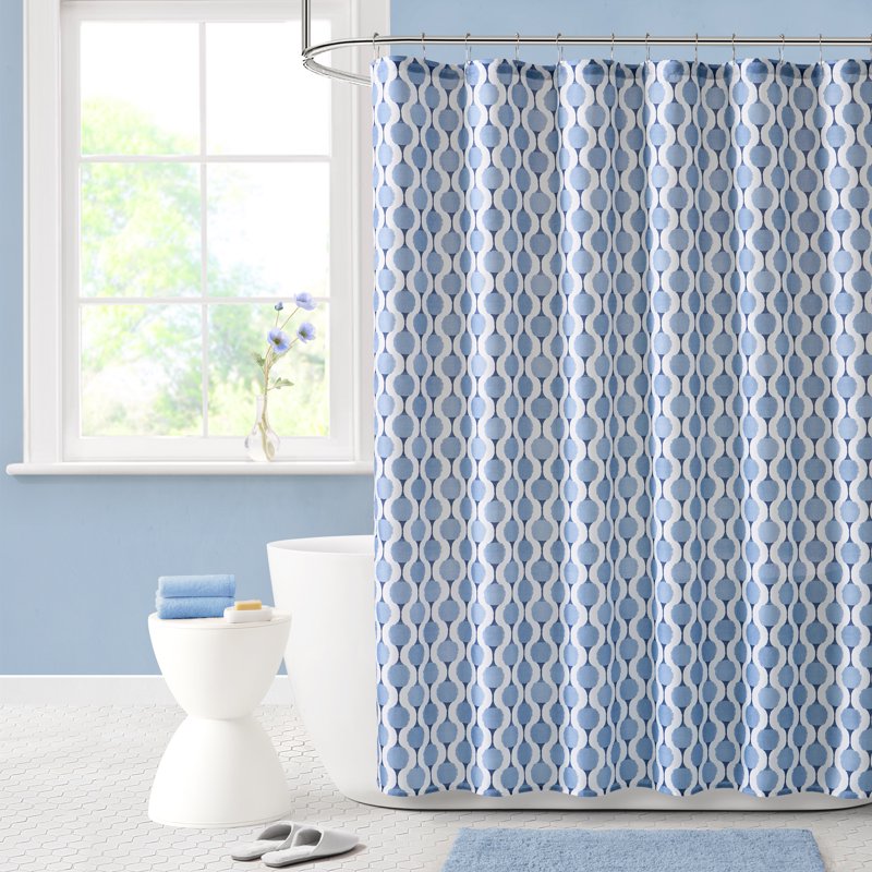 Blue Fabric Shower Curtain - 72x72 Inches Modern Geometric Design