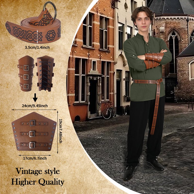Men's Halloween Renaissance Pirate Costume Set with Shirt, Pants & Accessories - Green, XXL