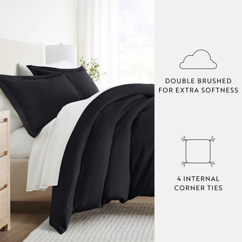 Solid Duvet Cover Set in Black - King Size Bedding Bundle