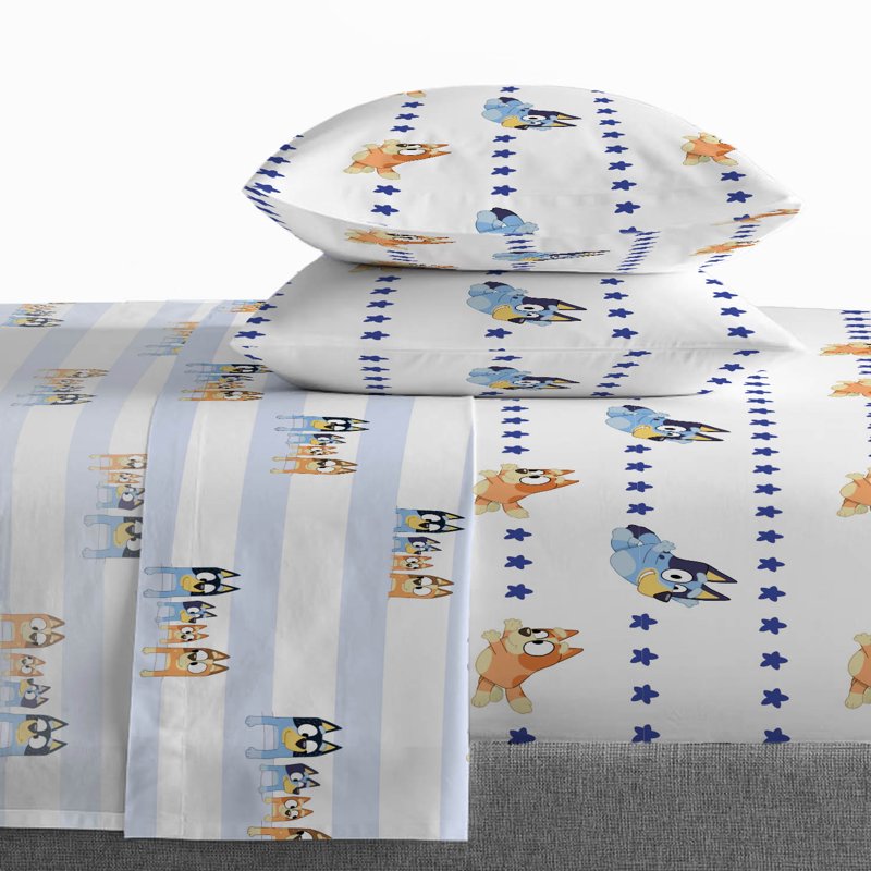 Bluey In The Dream Kids 4-Piece Full Sheet Set - Microfiber, Blue, Reversible Pillowcase, BBC Studios