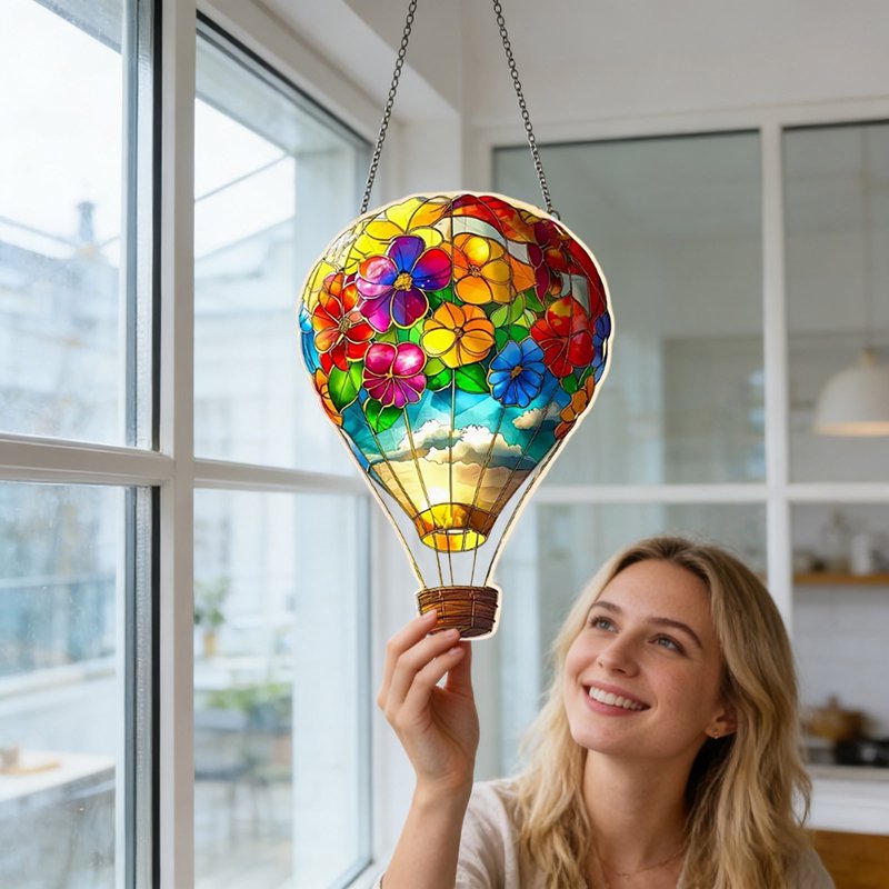 Hot Air Balloon Acrylic Ornament - Window, Garden & Patio Decor - Variation 046