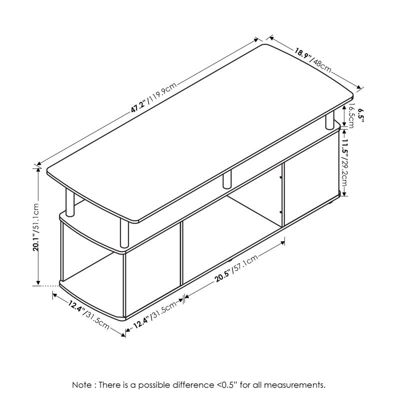 3-Tier TV Stand with Open Shelves for TVs up to 50 Inch