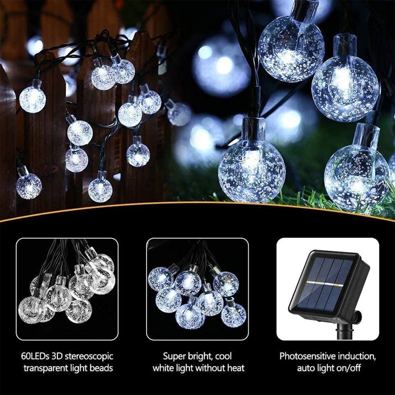 Outdoor Solar String Lights 35.6ft White Globe LED Waterproof with 8 Modes